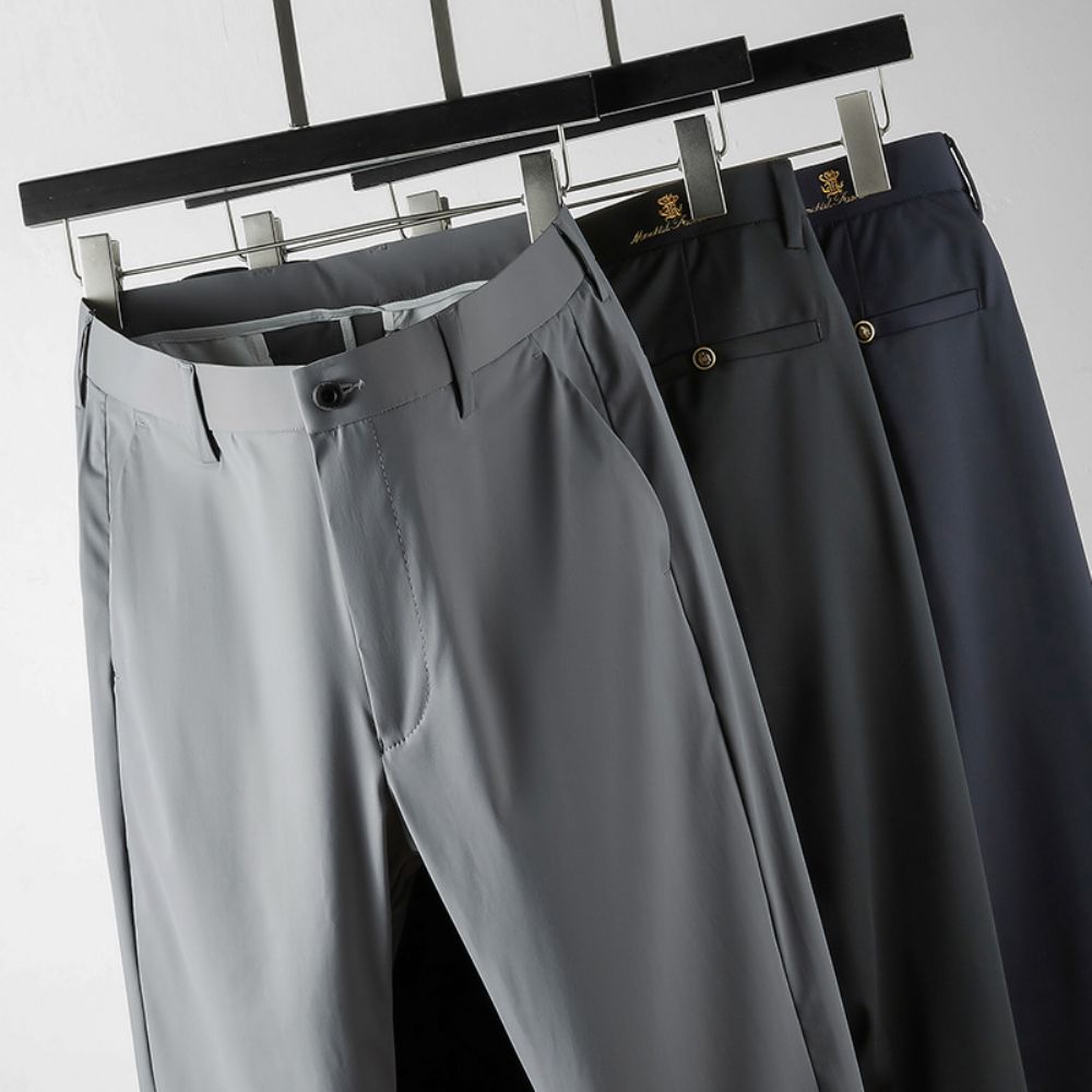 Été Mince Glace Soie Pantalon Hommes Sans Fer Droit Décontracté Élastique Long Léger Affaires Costume