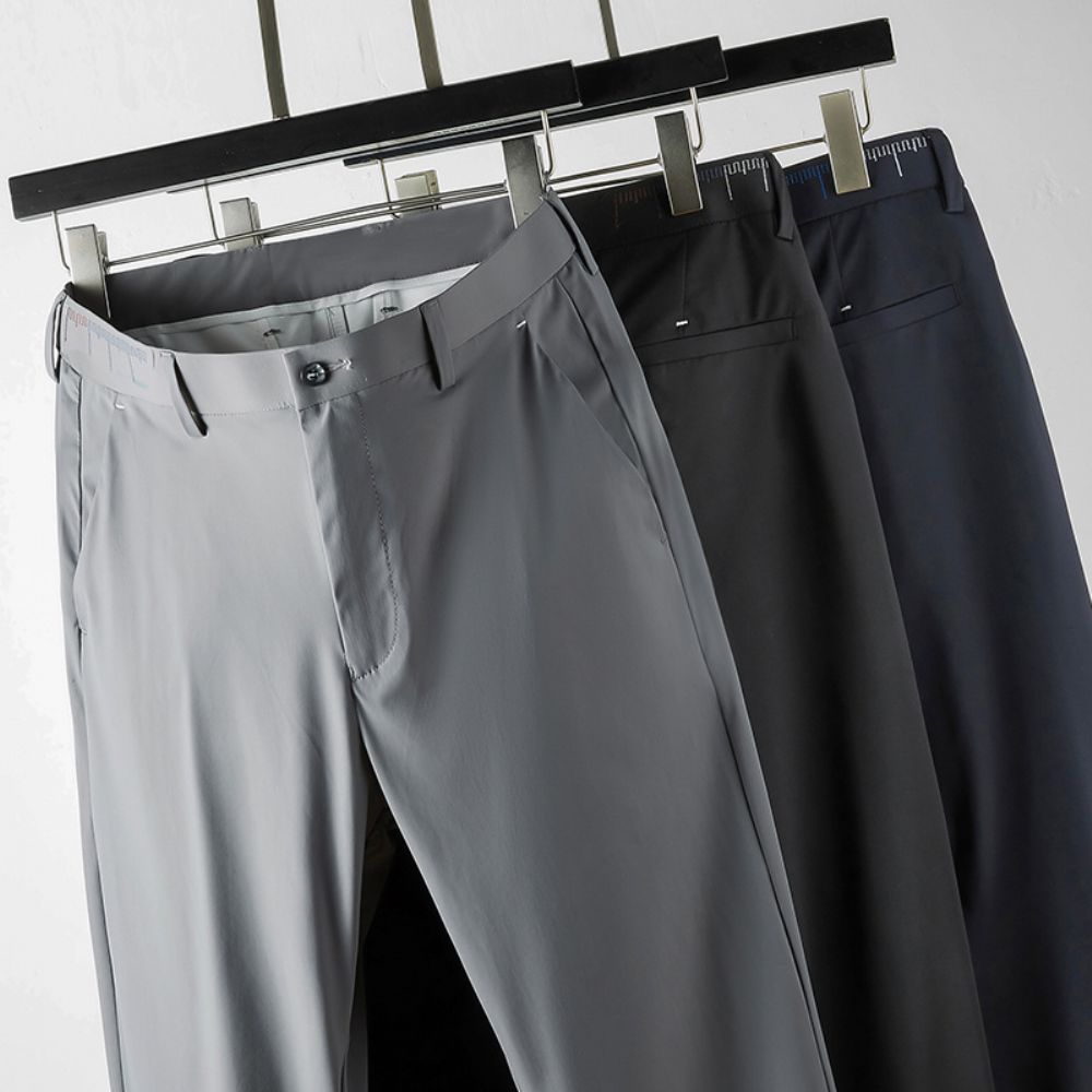 Été Neuf Points Petit Pantalon Hommes Pantalons Décontractés Sans Fer Droite Glace Soie Couleur Unie Lumière Costume D'affaires