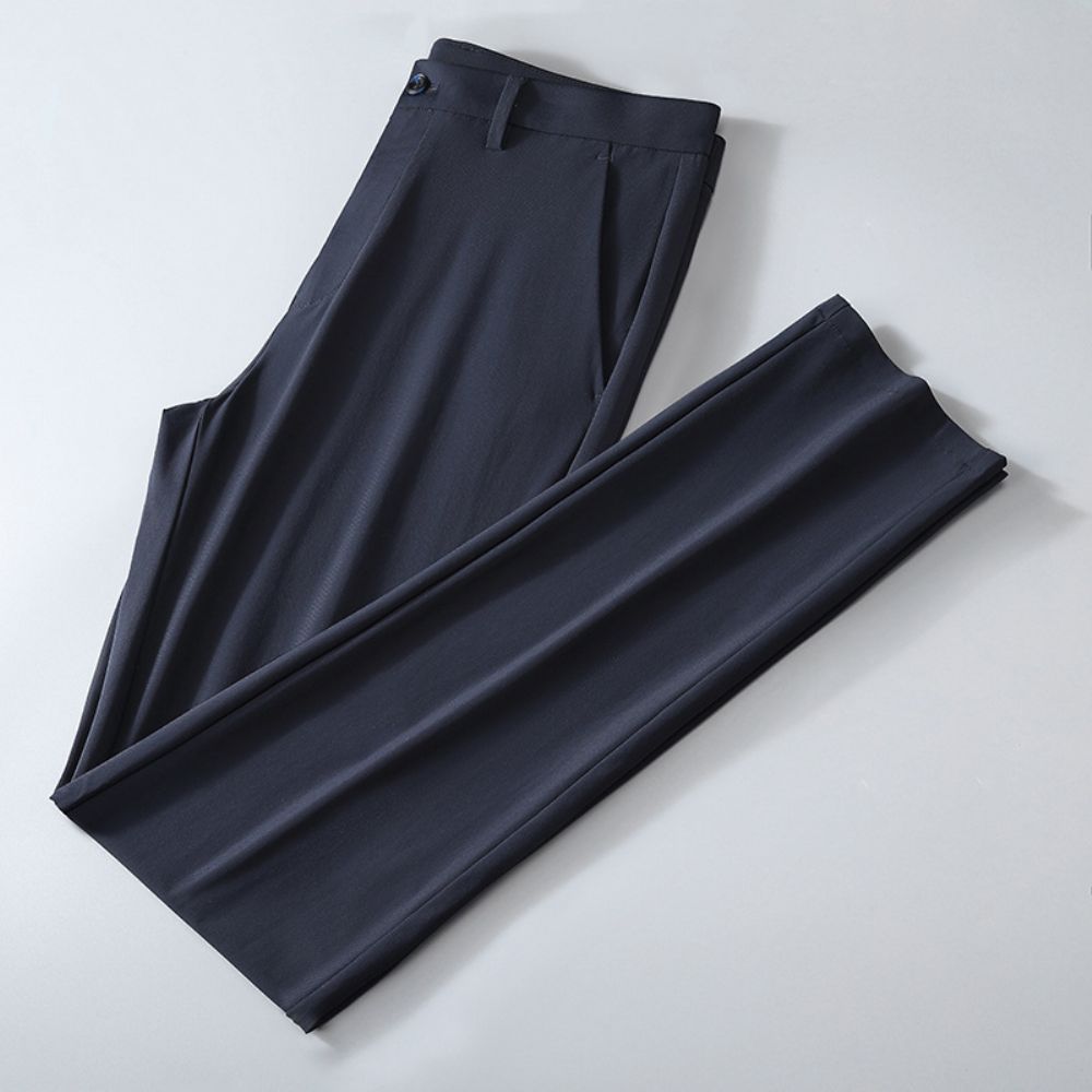 Haut Gamme Glace Soie Pantalon Hommes Été Mince Affaires Décontracté Drapé À Séchage Rapide Papa Haute Qualité Pantalons Longs