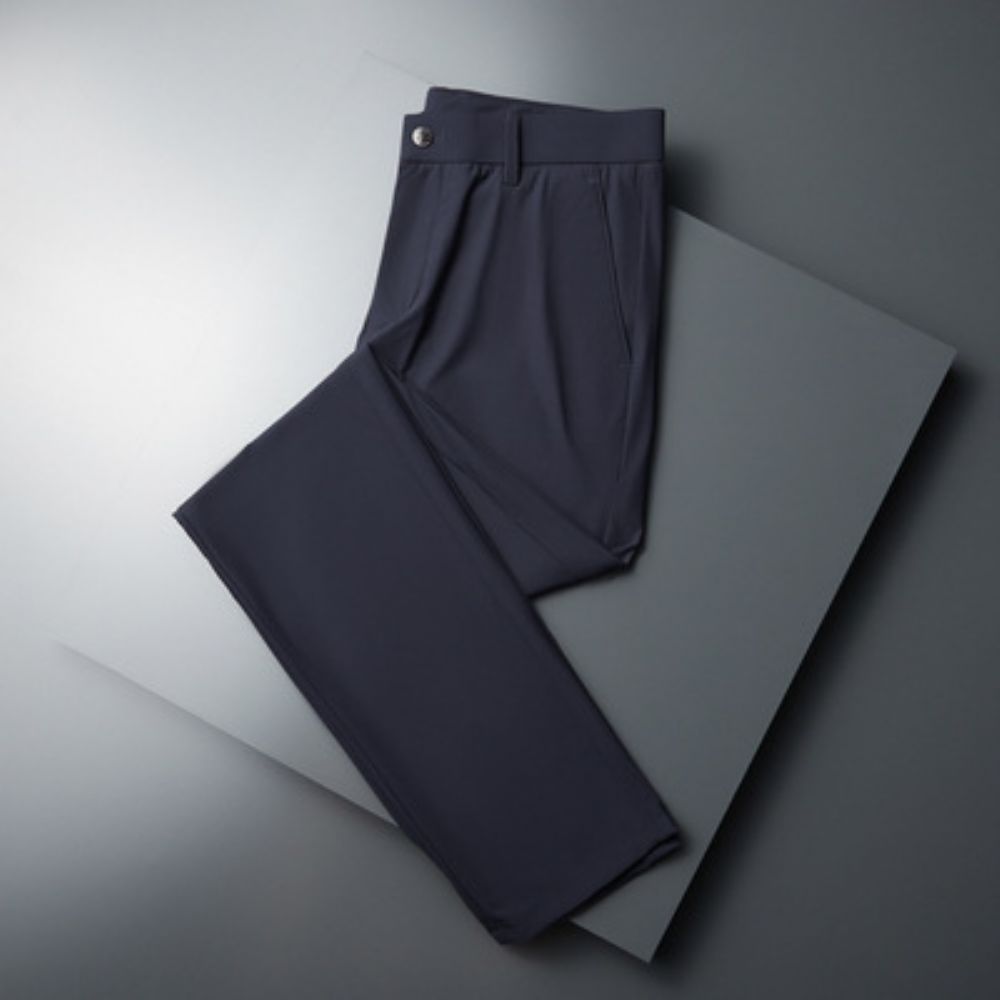 Pantalon En Soie Glace Section Mince D'été Pour Hommes Haute Élastique Respirant Business Casual Droit Travail Long Tendance Climatisation