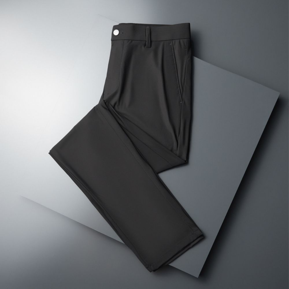 Pantalon En Soie Glace Section Mince D'été Pour Hommes Haute Élastique Respirant Business Casual Droit Travail Long Tendance Climatisation