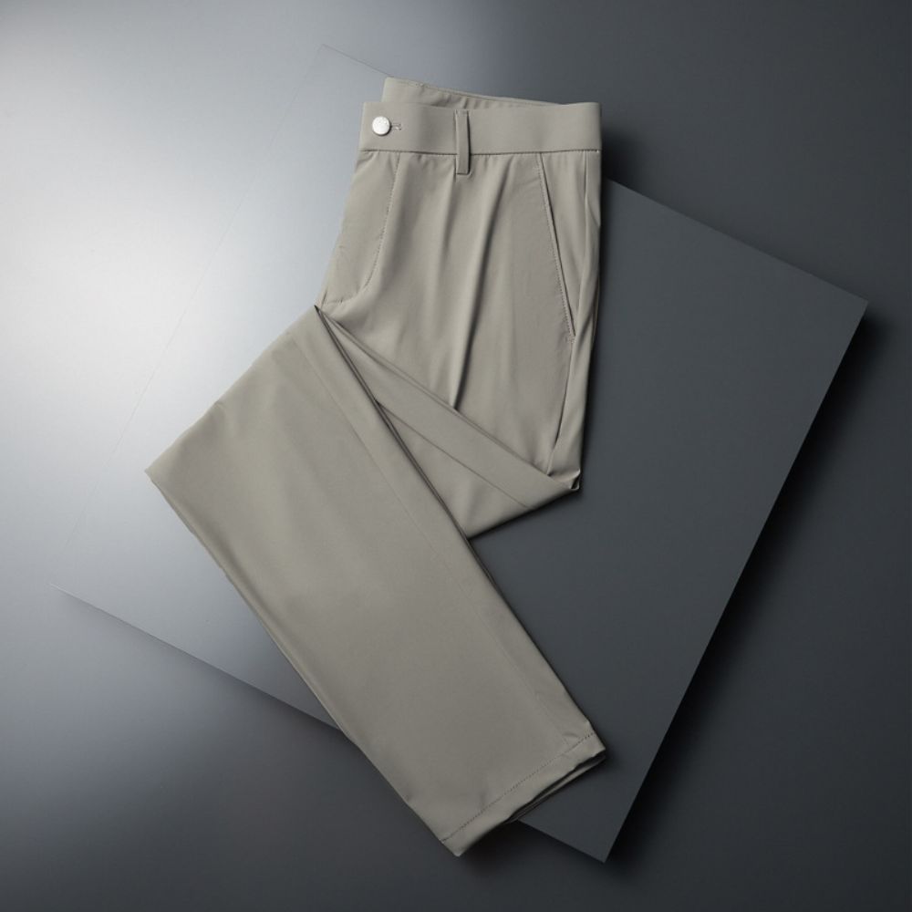 Pantalon En Soie Glace Section Mince D'été Pour Hommes Haute Élastique Respirant Business Casual Droit Travail Long Tendance Climatisation