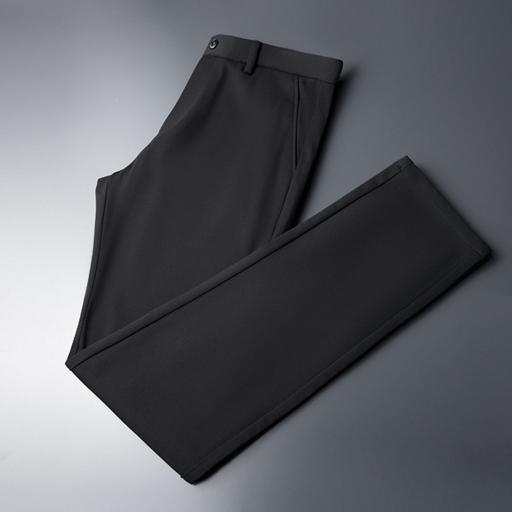 Pantalon En Soie Glace Section Mince D'été Pour Hommes Haute Élastique Respirant Business Casual Droit Travail Long Tendance Climatisation