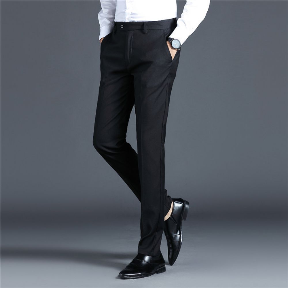 Pantalons Pour Hommes Slim Affaires Vêtements Cérémonie Professionnels Minces Décontractés Droits Petits Pieds Costume Noirs