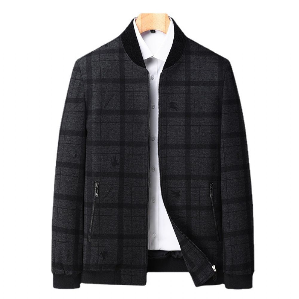 2024 Automne Et Hiver Veste En Laine Hommes Plaid All-match Jeunes D'âge Moyen Baseball Col