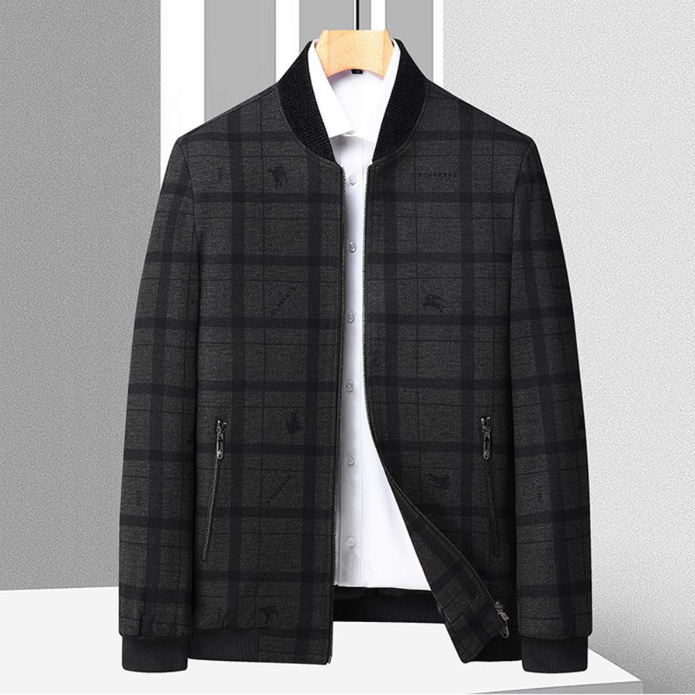 2024 Automne Et Hiver Veste En Laine Hommes Plaid All-match Jeunes D'âge Moyen Baseball Col