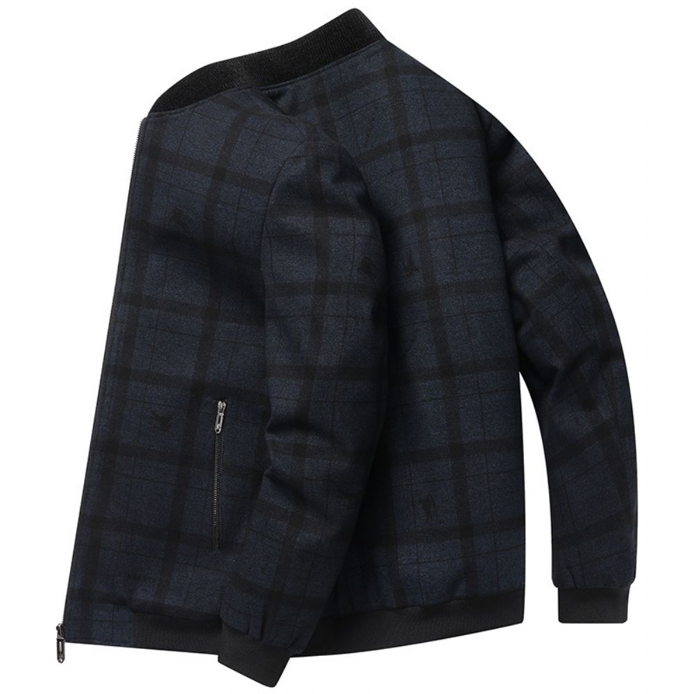 2024 Automne Et Hiver Veste En Laine Hommes Plaid All-match Jeunes D'âge Moyen Baseball Col