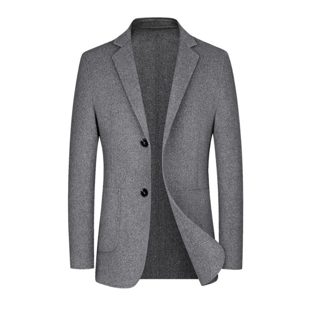 2024 Coupe Ajustée Laine Décontracté Gris Fente Dos Couleur Unie En Trois Dimensions Poche Plaquée Costume Col Veste