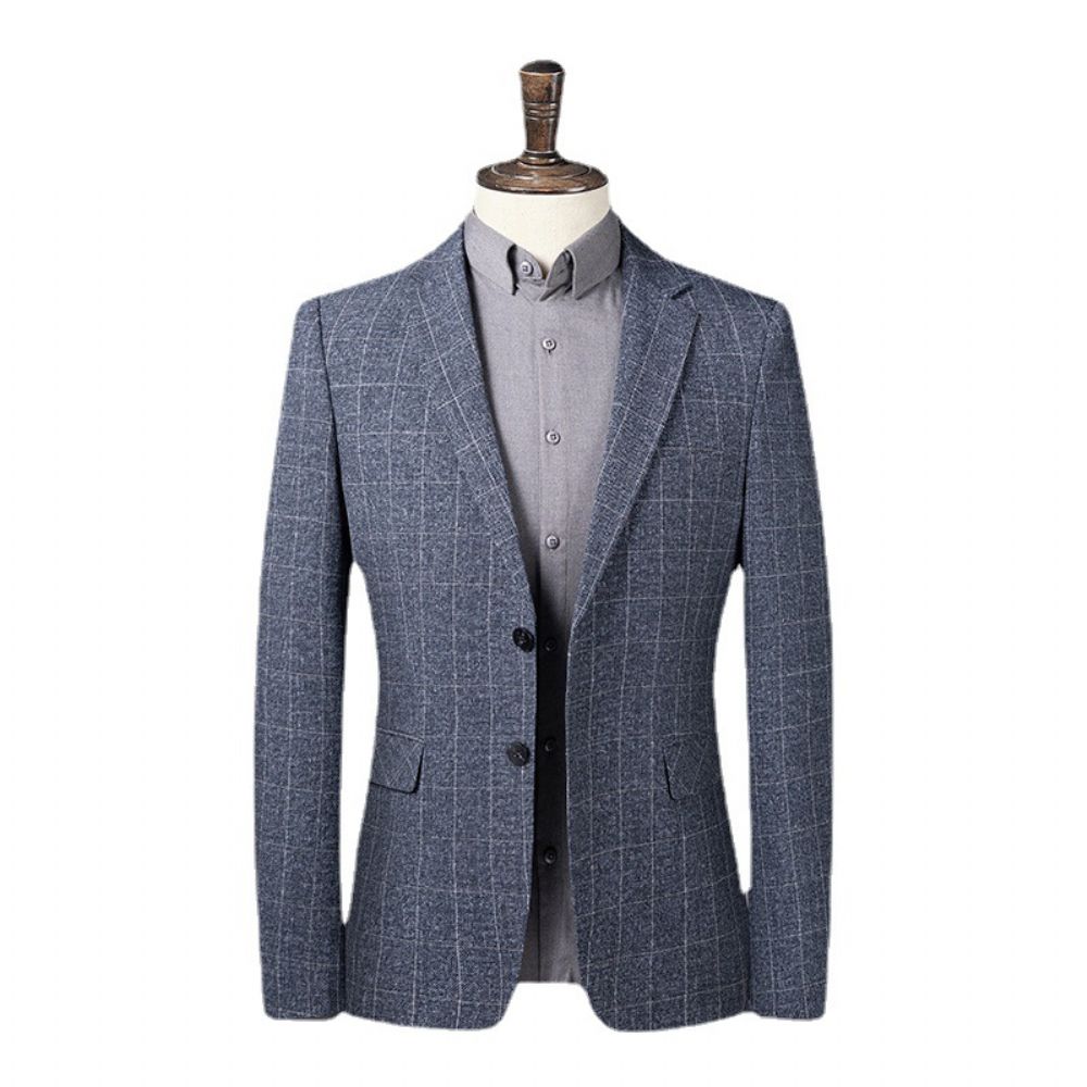 2024 Hommes Costume Printemps Et Automne Décontracté Slim Fit Petit Bleu Gris Plaid Veste