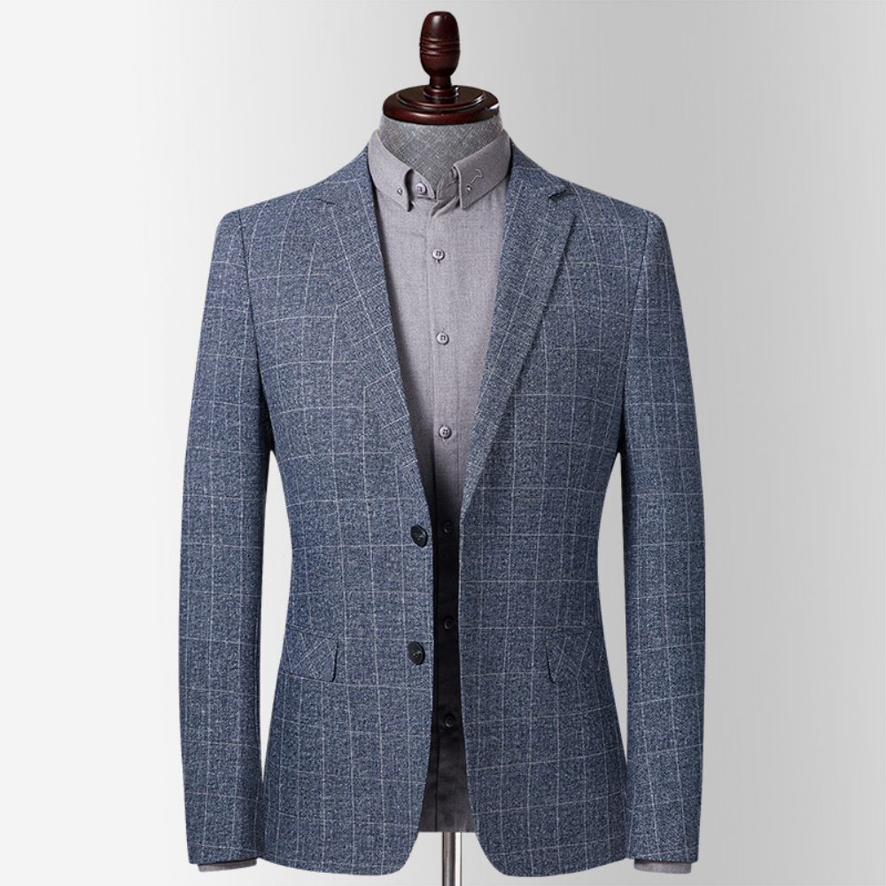 2024 Hommes Costume Printemps Et Automne Décontracté Slim Fit Petit Bleu Gris Plaid Veste