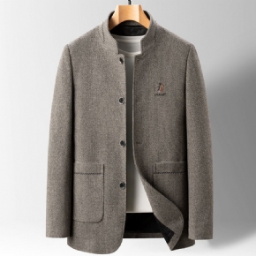 2024 Printemps Et Automne Col Montant Couleur Unie Costume Hommes Slim Fit Laine Petit Veste Décontractée