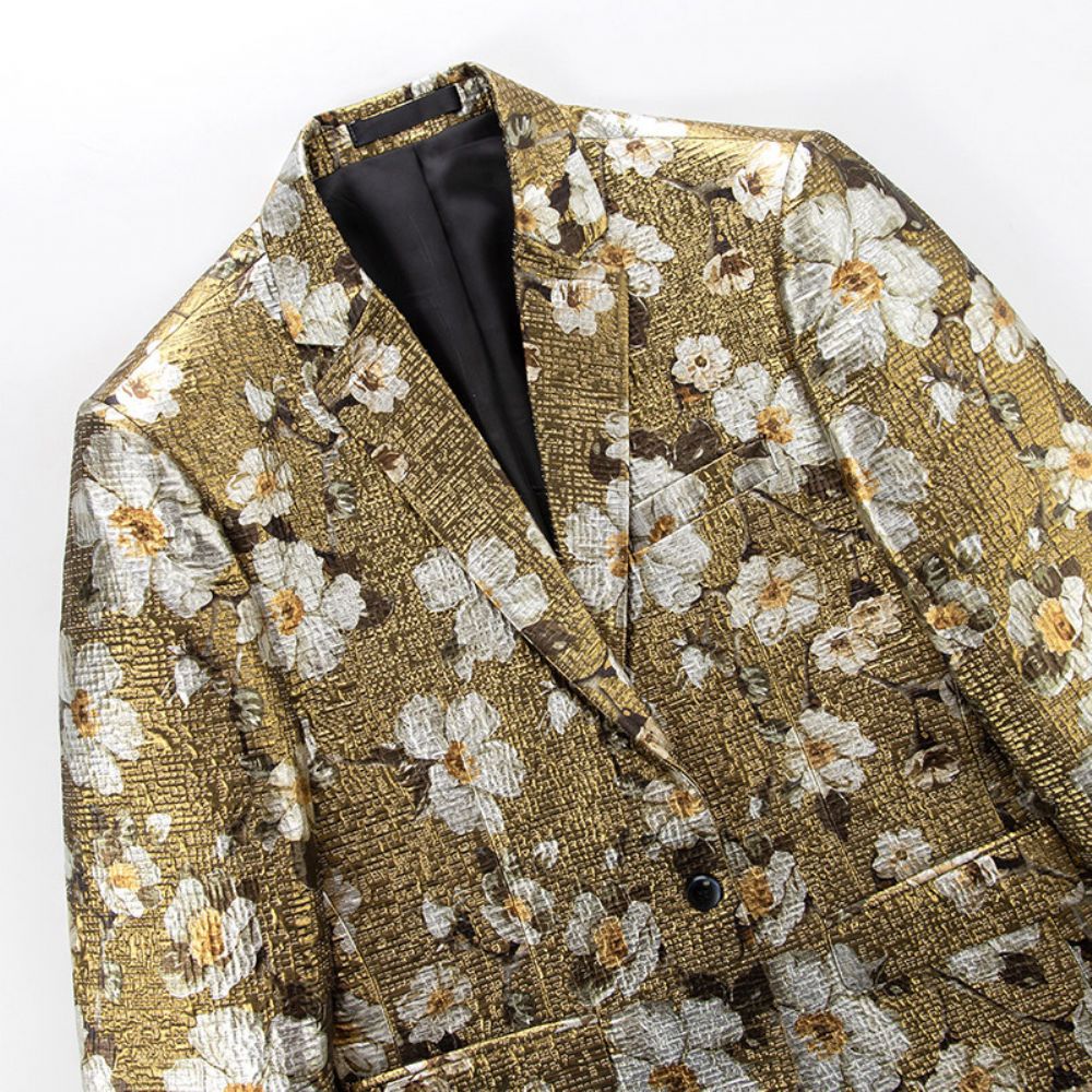 2024 Golden Flower Western Fitted Jacket Gold Imprimé Costume Top Veste Hommes