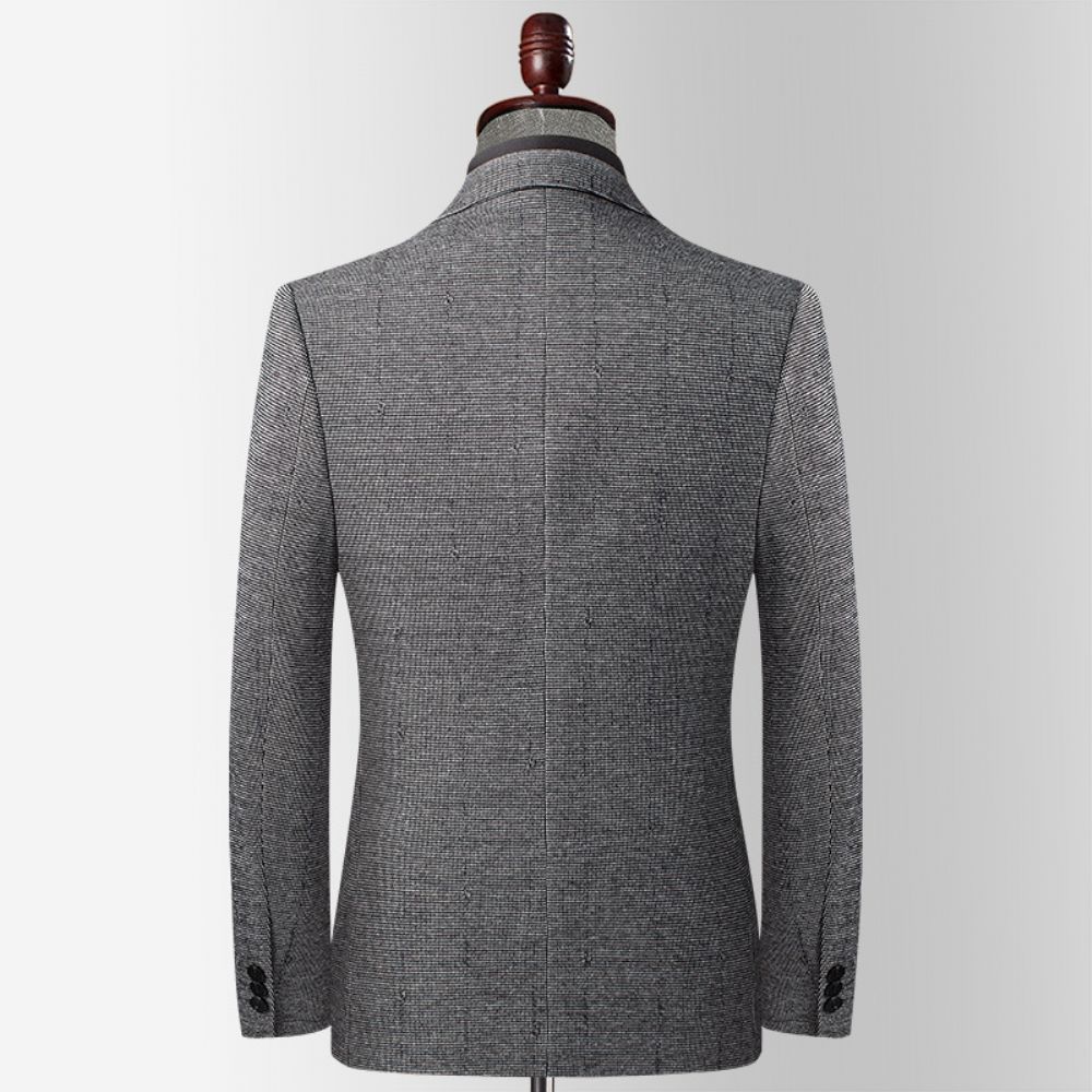 Automne Et Hiver Élastique Pied Poule Costume Hommes D'âge Moyen Coupe Ajustée Sans Fer Petit Laine Décontracté