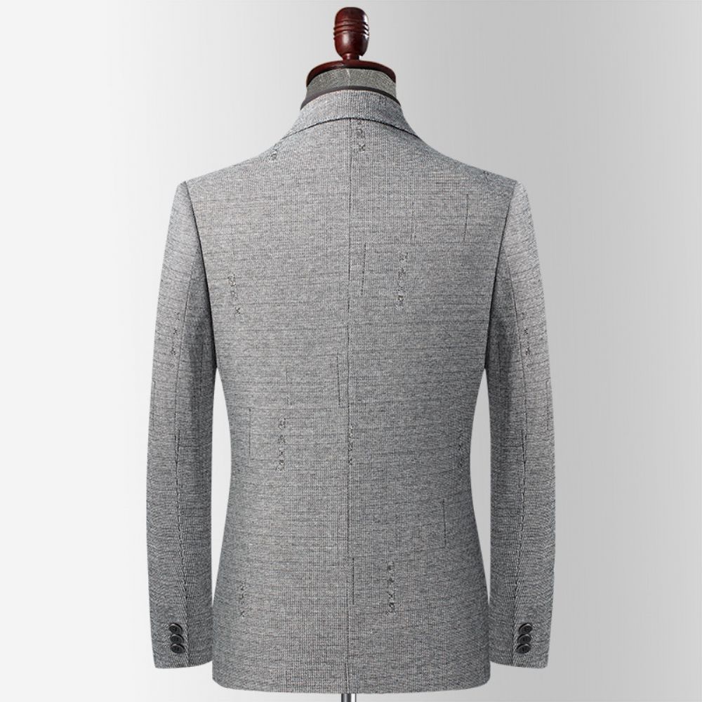 Automne Et Hiver Tricoté Élastique Jacquard Costume D'âge Moyen Jeunes Hommes Coupe Ajustée Sans Repassage Décontracté