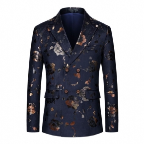 Costume D'affaires Décontracté Pour Hommes Une Pièce À Fleurs Double Boutonnage Blazer En Jacquard Doré