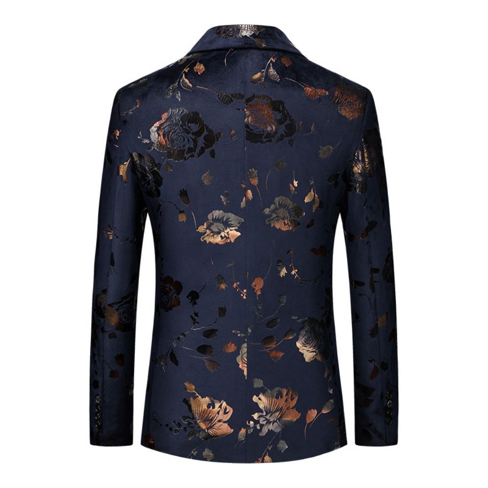 Costume D'affaires Décontracté Pour Hommes Une Pièce À Fleurs Double Boutonnage Blazer En Jacquard Doré