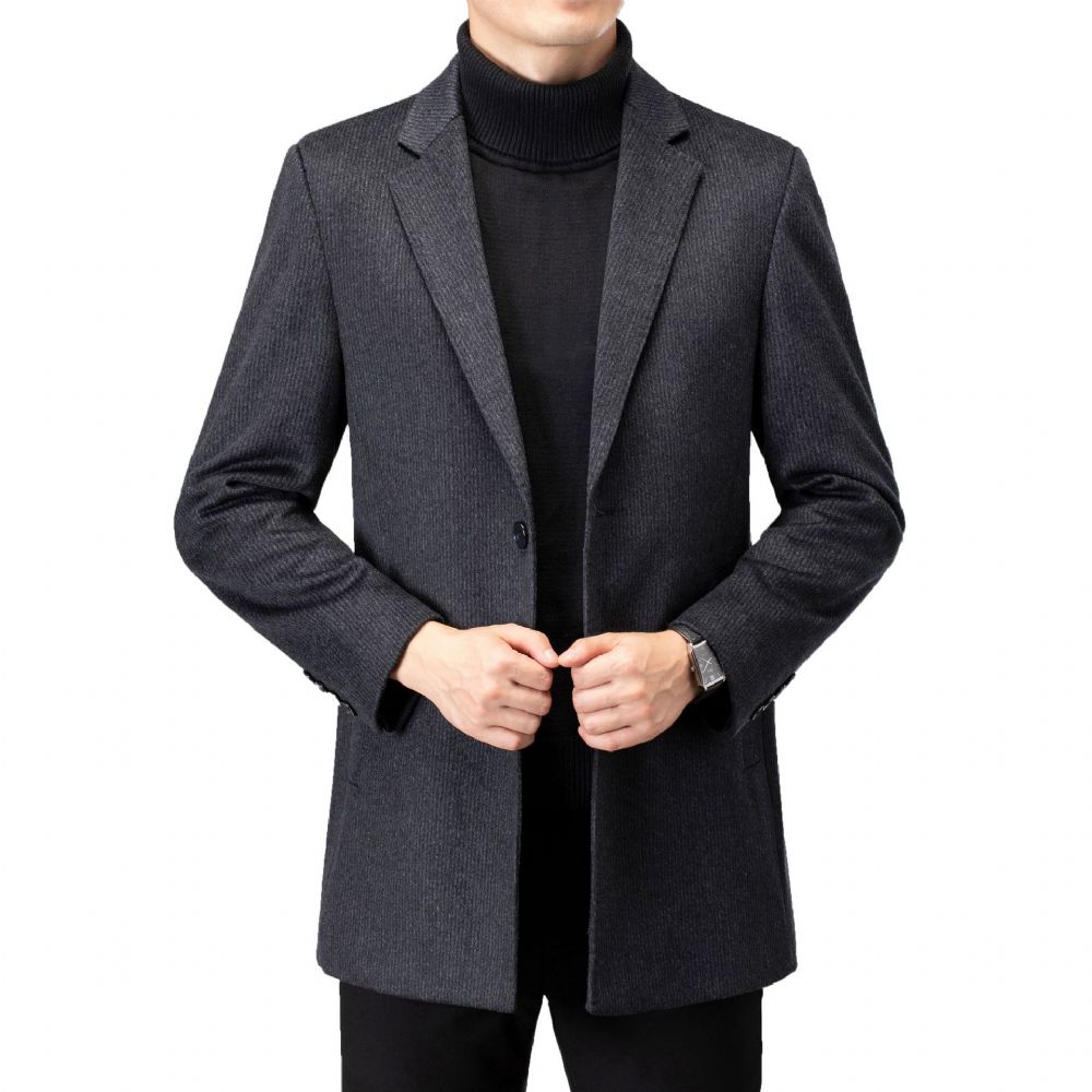 Costume En Cachemire Homme Automne Et Hiver Mi-long Laine Soie Mûrier Veste Simple D'âge Moyen