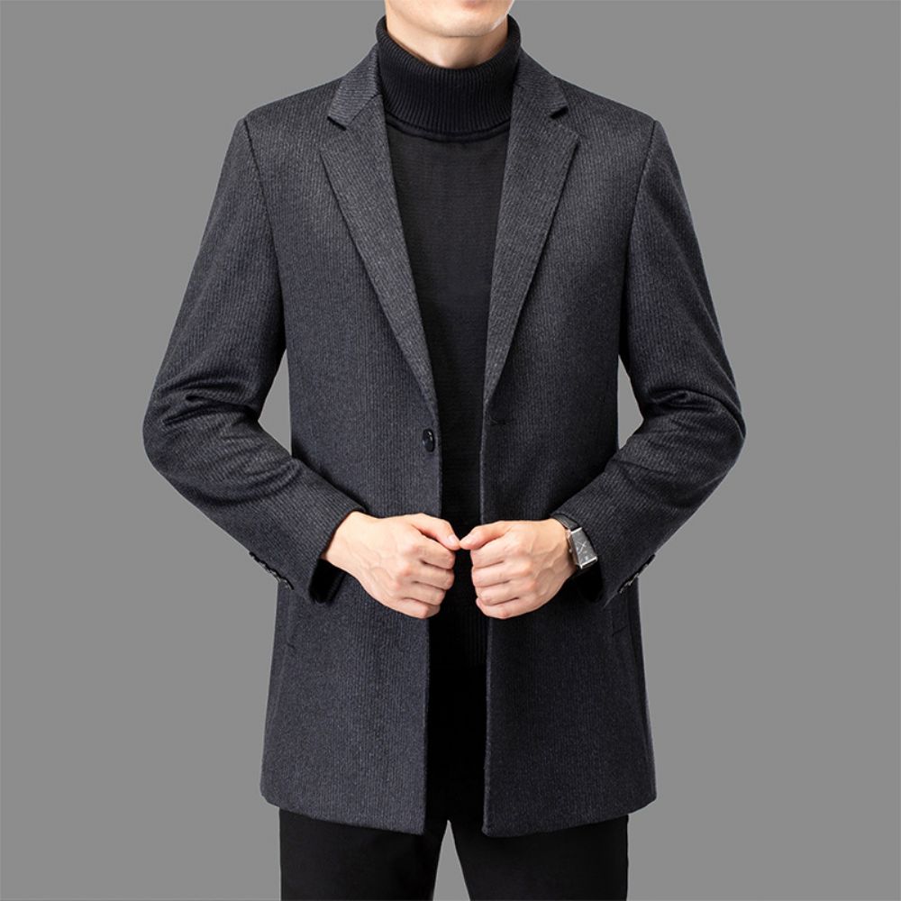 Costume En Cachemire Homme Automne Et Hiver Mi-long Laine Soie Mûrier Veste Simple D'âge Moyen