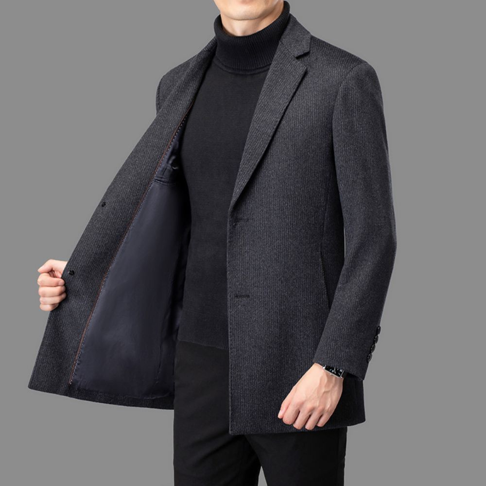 Costume En Cachemire Homme Automne Et Hiver Mi-long Laine Soie Mûrier Veste Simple D'âge Moyen