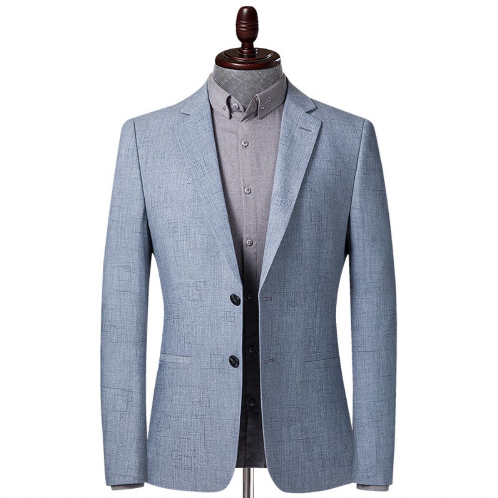 Costume À Carreaux Gris Printemps Et Automne Décontracté Pour Hommes Minces Coupe Ajustée Petit Veste