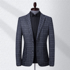 Costume Décontracté Hommes Automne Et Hiver Plaid Petit D'âge Moyen Mince Manteau