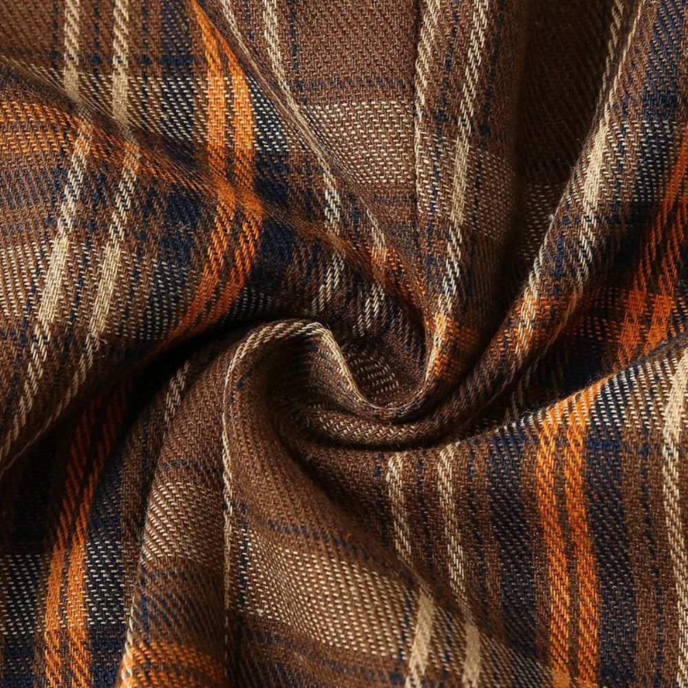 Costume Décontracté Pour Hommes Grande Taille Mode Marron Plaid Chemise Ample