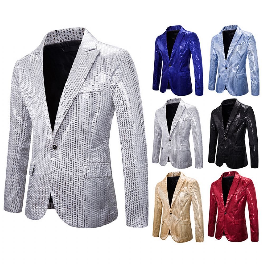 Costume Homme Paillettes Performance Robe Discothèque Hôte Maître Cérémonie Veste