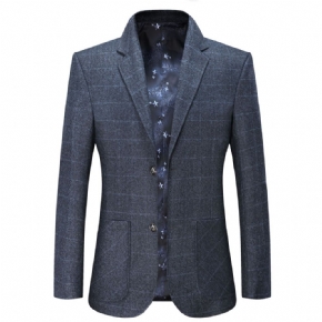 Costume Hommes Automne D'âge Moyen D'affaires Décontracté Petit Plaid Bleu Veste Haut Papa Porter