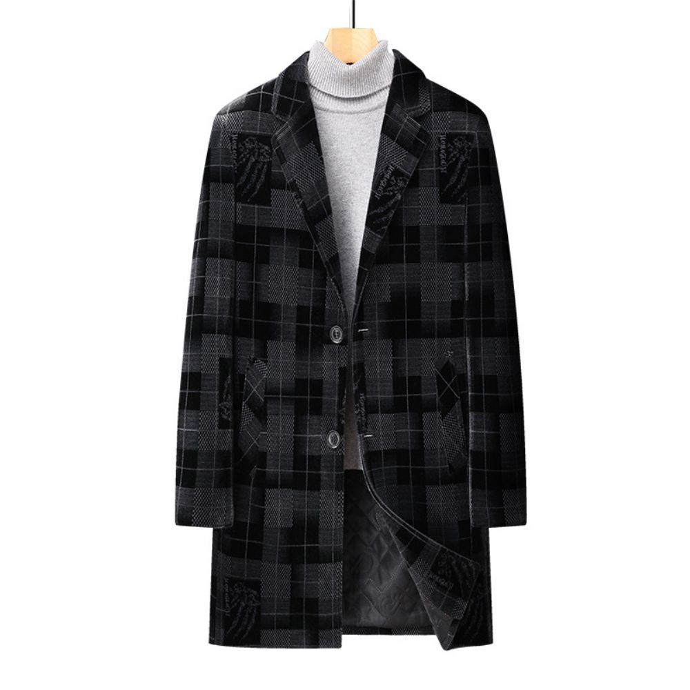 Costume Mi-long Pour Hommes Manteau Mince À Carreaux En Velours Doré Automne Et Hiver Tendance Épaississement Décontracté