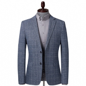 Costume Printemps Et Automne Hommes Décontracté Slim Fit Petit Bleu Gris À Carreaux Veste