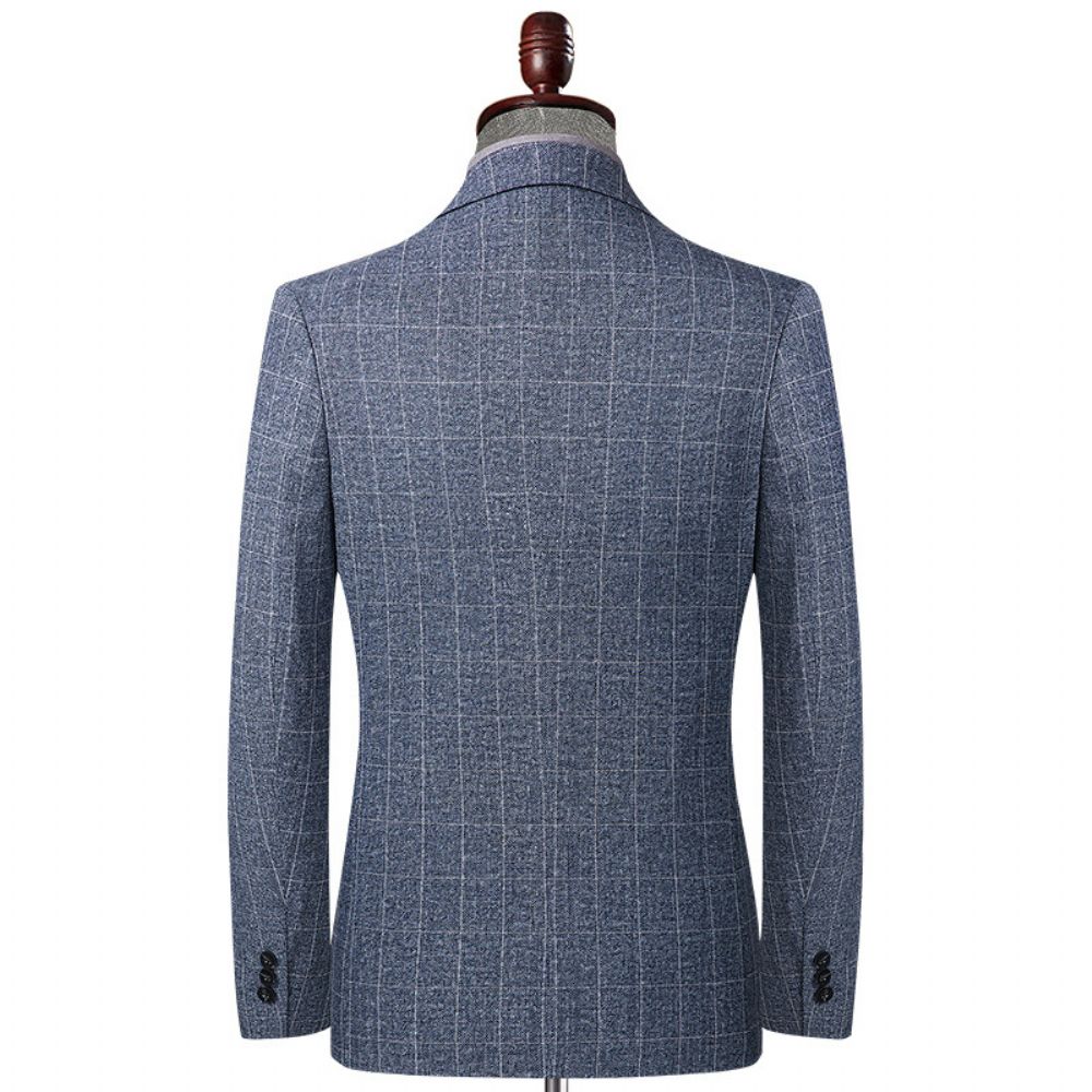 Costume Printemps Et Automne Hommes Décontracté Slim Fit Petit Bleu Gris À Carreaux Veste