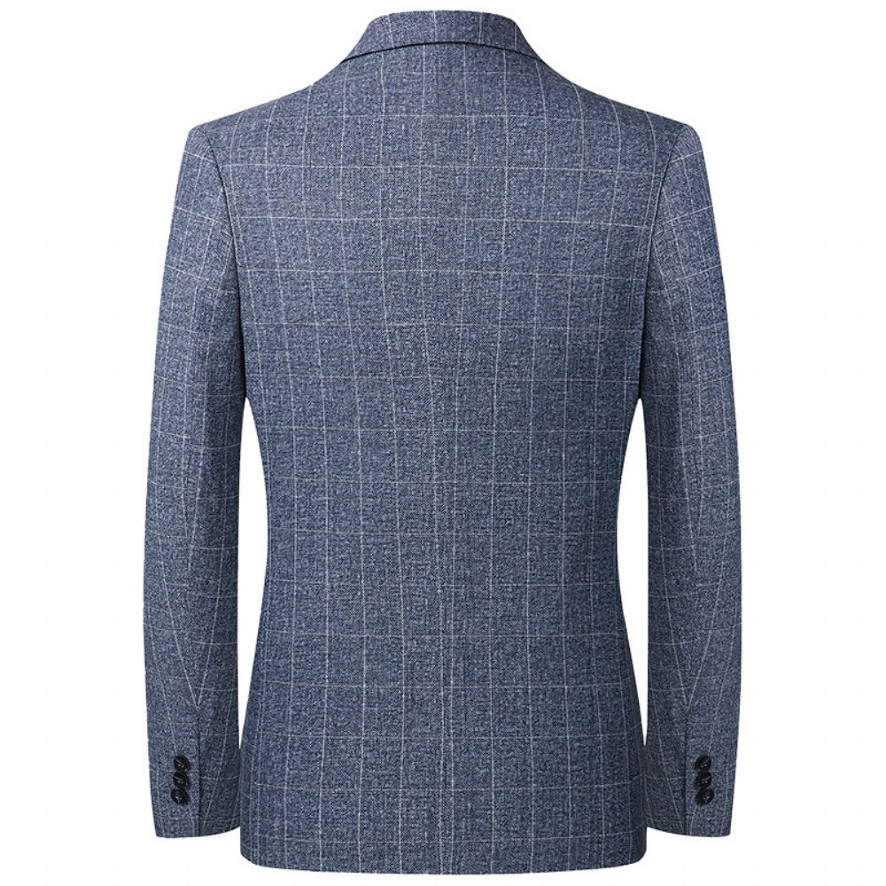 Costume Printemps Et Automne Hommes Décontracté Slim Fit Petit Bleu Gris À Carreaux Veste