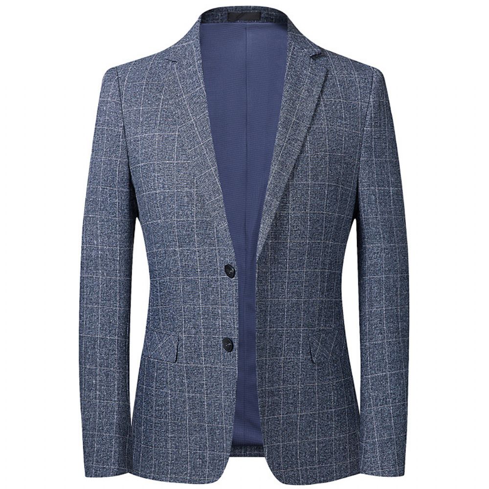 Costume Printemps Et Automne Hommes Décontracté Slim Fit Petit Bleu Gris À Carreaux Veste