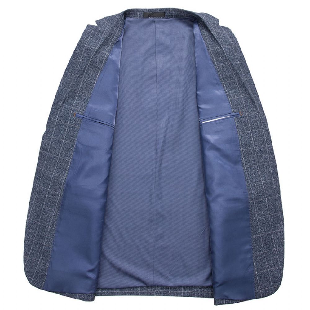 Costume Printemps Et Automne Hommes Décontracté Slim Fit Petit Bleu Gris À Carreaux Veste