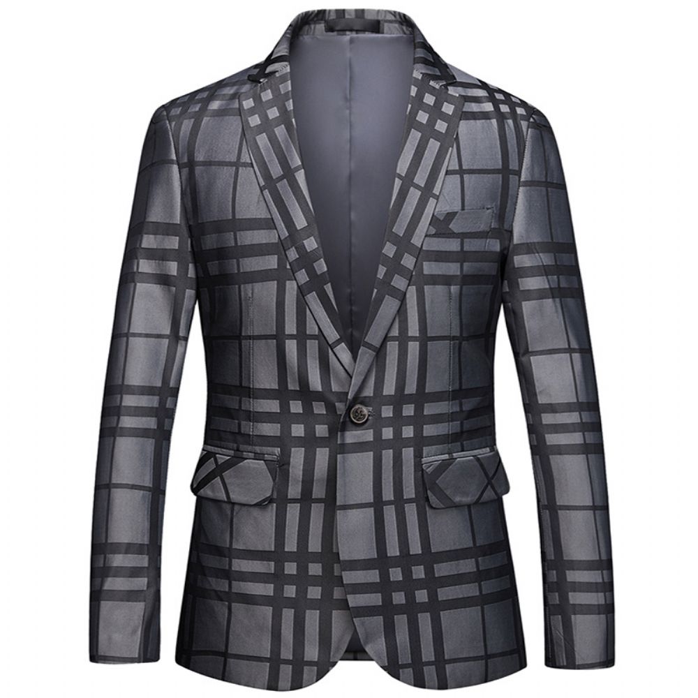 Hommes Business Casual One Button Suit Top Plaid Small Jacket Men