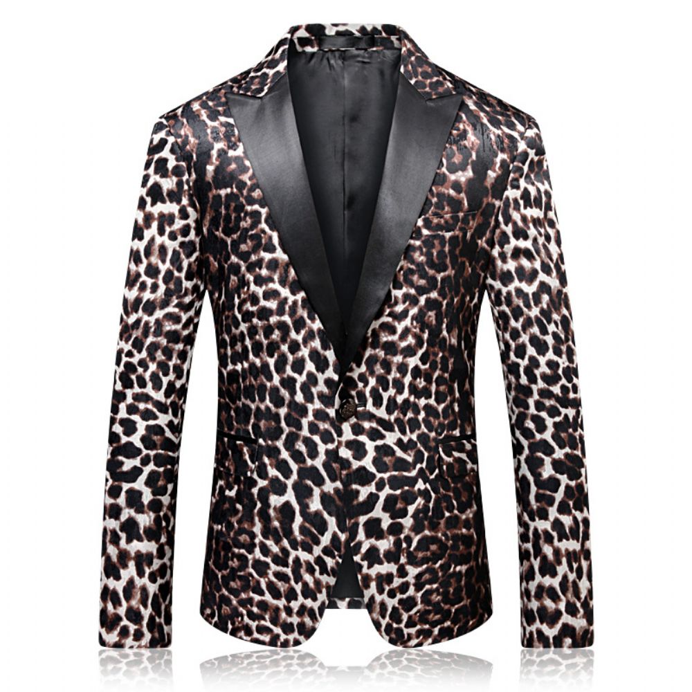 Long-term Slim Fit Flower Suit Men's Wedding Jacket Leopard Pattern Top