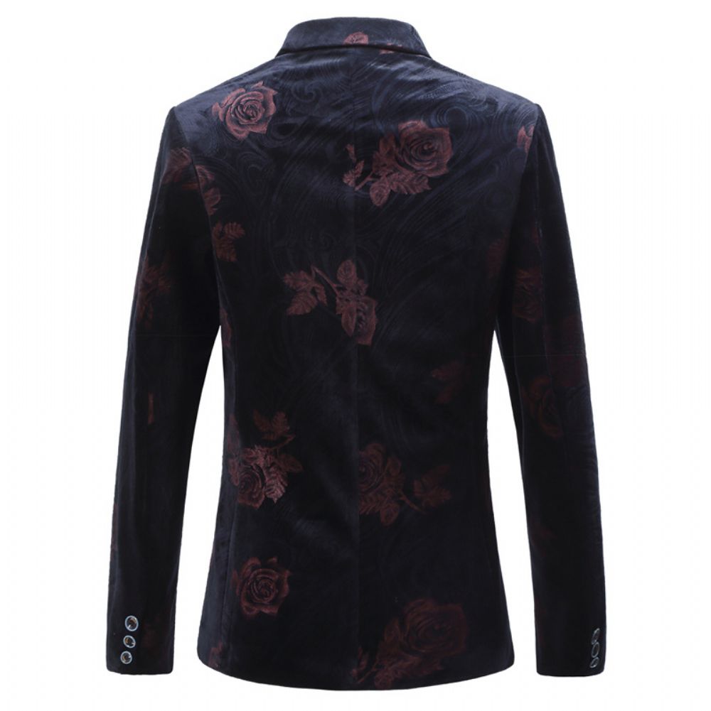 Youth Print Suit Rose Slim Fit Business Casual Top Hommes