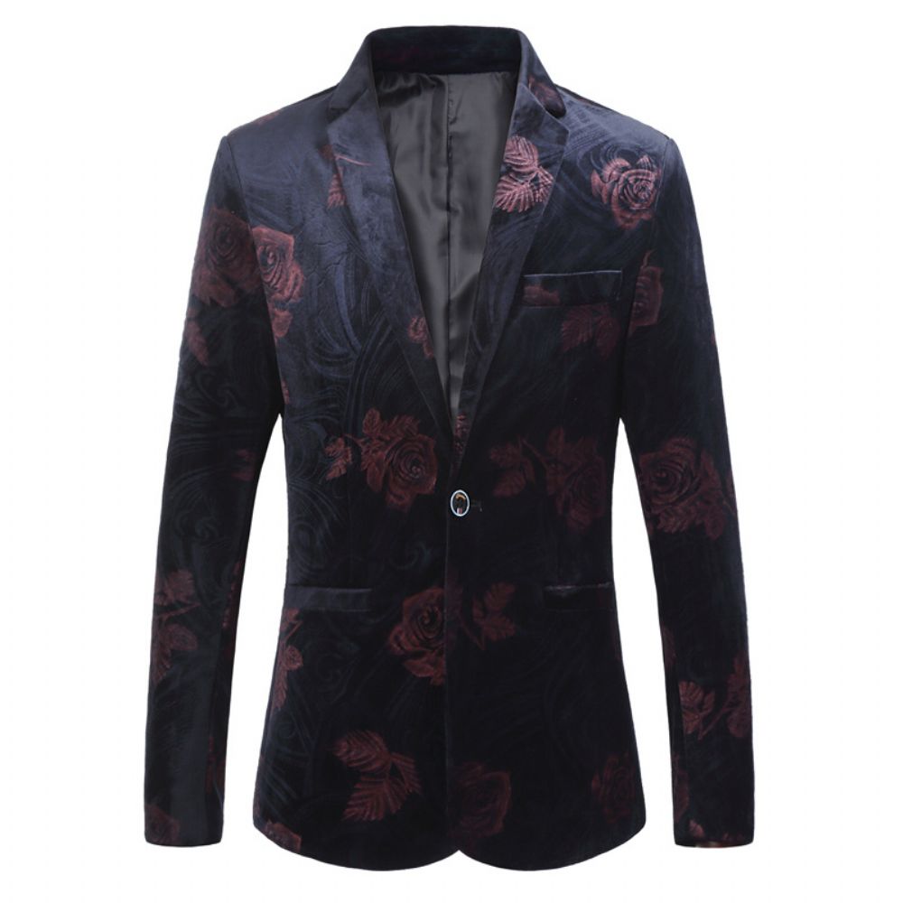 Youth Print Suit Rose Slim Fit Business Casual Top Hommes