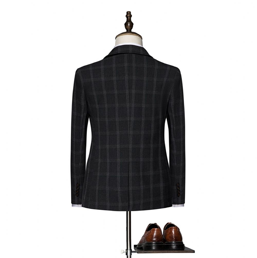 2024 Costume Hommes Plaid Tendance Décontracté Slim Trois Pièces Robe