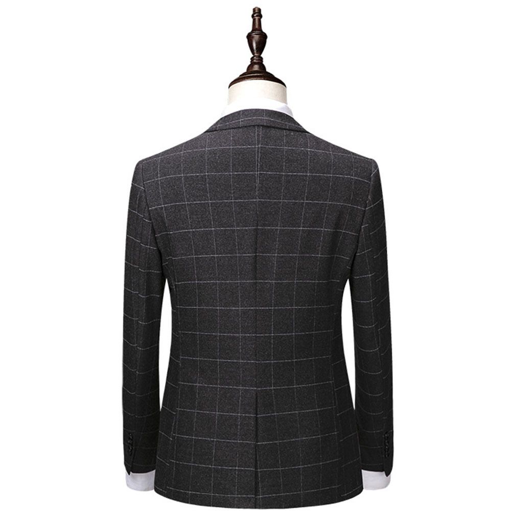 2024 Costume Hommes Plaid Gris Foncé Gentleman Trois Pièces Banquet Mariage Hôte Costumes Coupe Ajustée