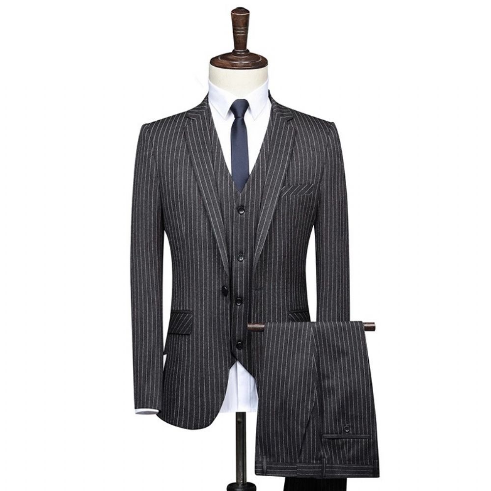 Automne Et Hiver Boutique Gris Bande Costume Hommes Fentes D'affaires Corps Mariage Professionnel