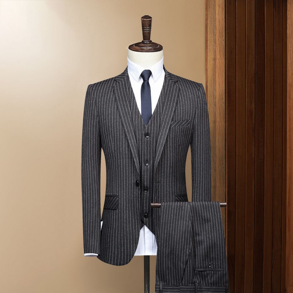 Automne Et Hiver Boutique Gris Bande Costume Hommes Fentes D'affaires Corps Mariage Professionnel