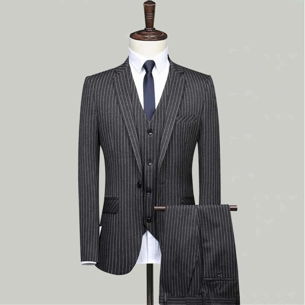 Automne Et Hiver Boutique Gris Bande Costume Hommes Fentes D'affaires Corps Mariage Professionnel