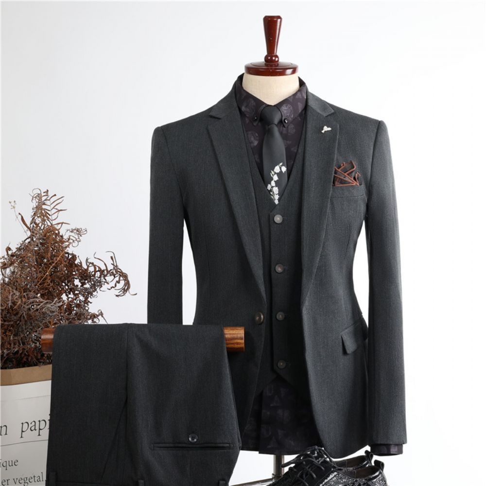 Automne Et Hiver Costumes Hommes Trois Pièces Anti-rides Minces Garçons D'honneur Mariage Robe Professionnelle Formelle