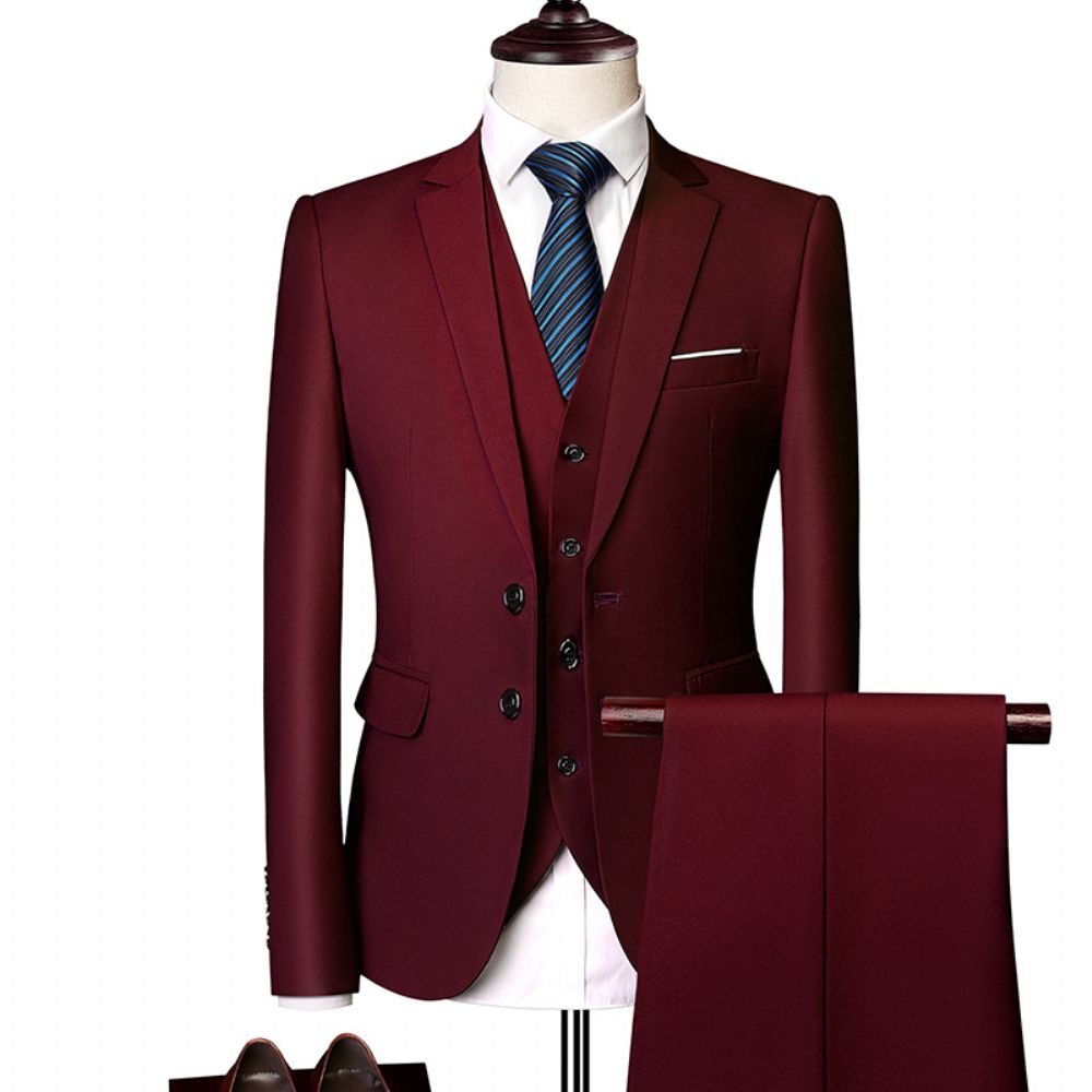 Costume D'affaires Couleur Unie Pour Hommes Printemps Et D'automne