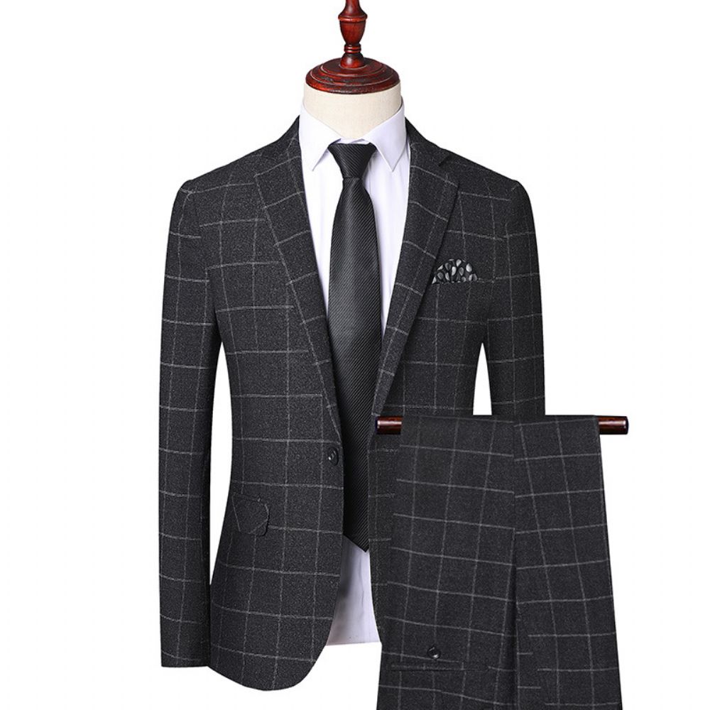 Costume À Carreaux Hommes Slim Décontracté Deux Pièces Tendance Mariage Marié Robe