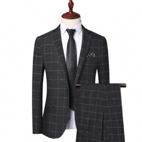 Costume À Carreaux Hommes Slim Décontracté Deux Pièces Tendance Mariage Marié Robe