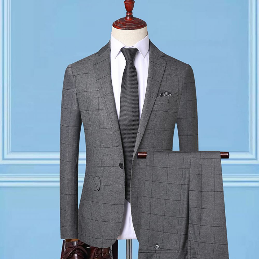 Costume À Carreaux Hommes Slim Décontracté Deux Pièces Tendance Mariage Marié Robe