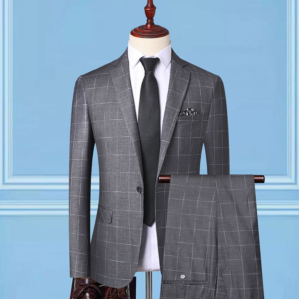 Costume À Carreaux Hommes Slim Décontracté Deux Pièces Tendance Mariage Marié Robe