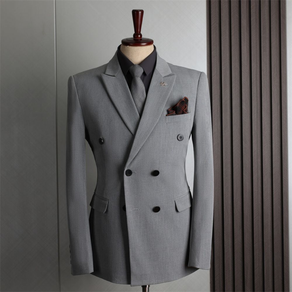 Costume À Double Rangée Pour Hommes Affaires Mode Décontractée Coupe Ajustée Grande Taille Banquet Mariage Petit Trois Pièces